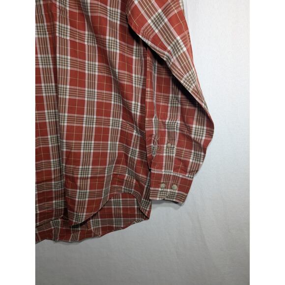 Faconnable Mens Button Up Shirt Sz M Long Sleeve Orange Brown Checked - Picture 3 of 8